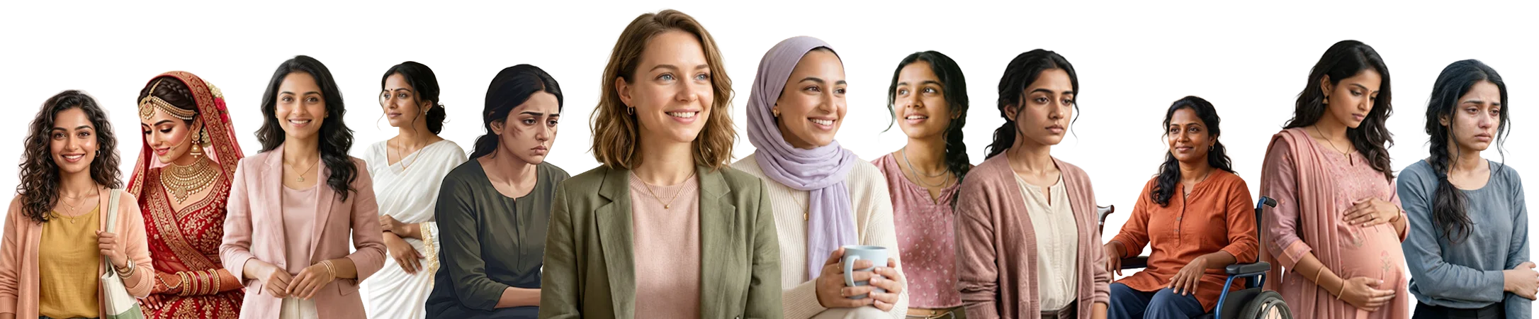 Women representing different circumstances